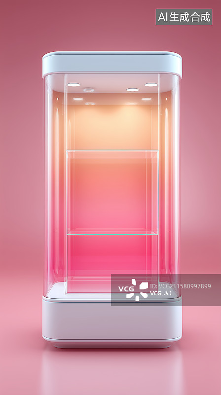 【AI数字艺术】红色边框的空展示柜图片素材