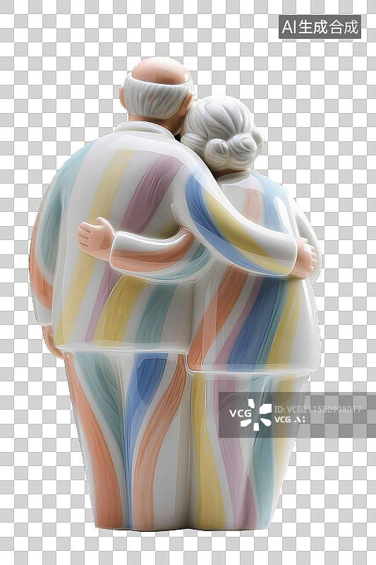 【AI数字艺术】重阳节，老夫妇与爱同行的背影，雕塑陶瓷免扣元素图片素材