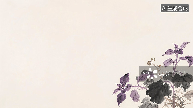 【AI数字艺术】水墨画植物背景右下图片素材