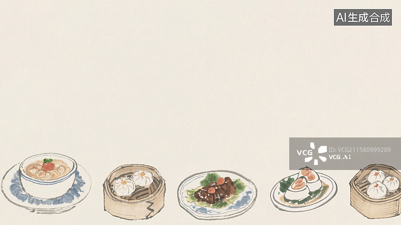 【AI数字艺术】水墨画美食背景居下图片素材