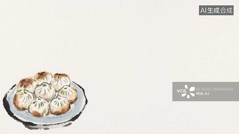 【AI数字艺术】水墨画美食背景左下图片素材