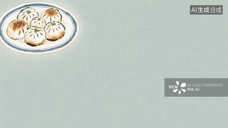 【AI数字艺术】水墨画美食背景左上图片素材