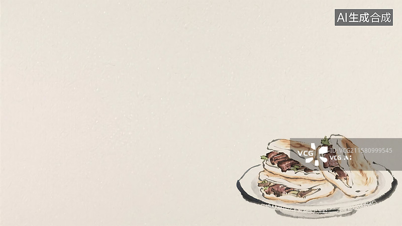 【AI数字艺术】水墨画美食背景右下图片素材