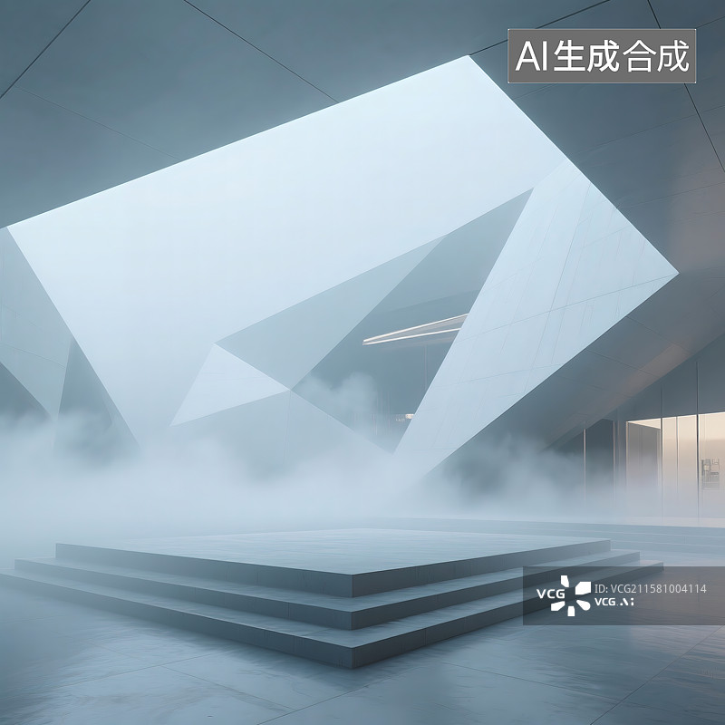 【AI数字艺术】三维渲染的现代抽象展馆与广场平台图片素材