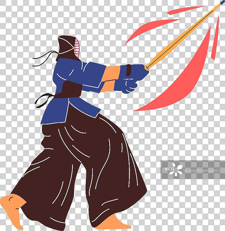 剑道选手穿着防护服和面具图片素材