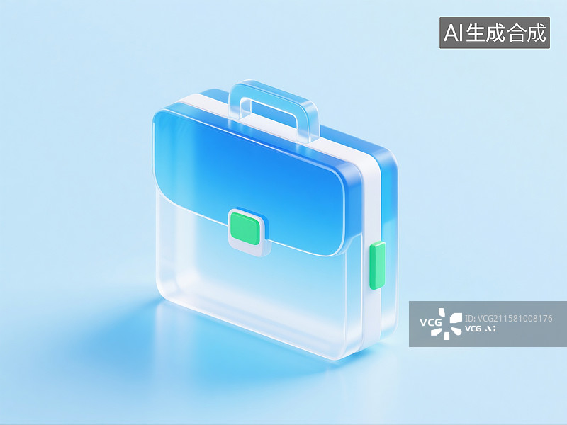 【AI数字艺术】3D透明渐变公文包图标图片素材