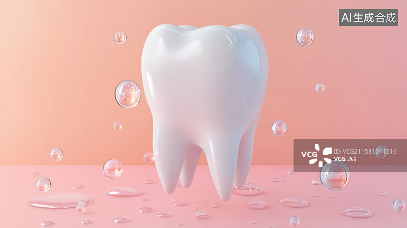 【AI数字艺术】白色牙齿与水滴的三维渲染图图片素材