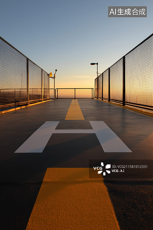 【AI数字艺术】直升机停机坪日落景象图片素材