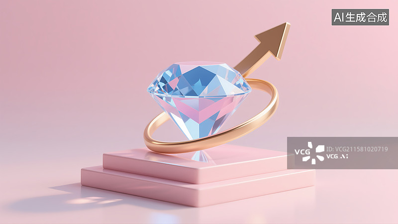 【AI数字艺术】钻石箭环置于粉色基座之上图片素材