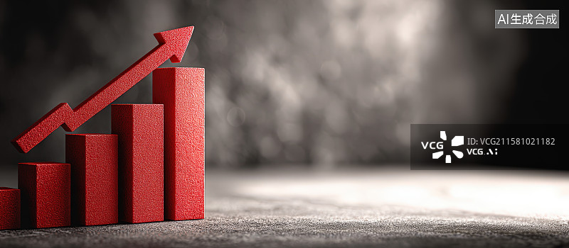 【AI数字艺术】向上箭头和依次上涨的柱状图，金融投资理财储蓄概念插画背景图片素材