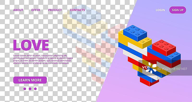 带有彩色心形的网页模板图片素材