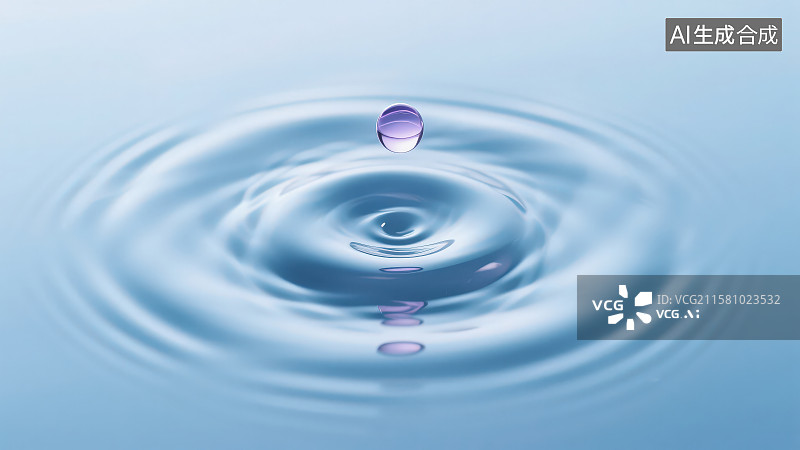 【AI数字艺术】水滴落形成的水波纹微距特写图片素材