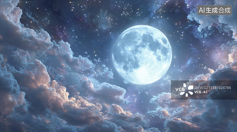 【AI数字艺术】太空云海中的明月背景图图片素材