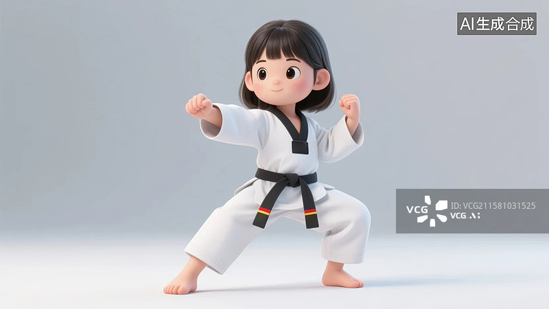 【AI数字艺术】卡通女孩武打动作跆拳道场景图片素材