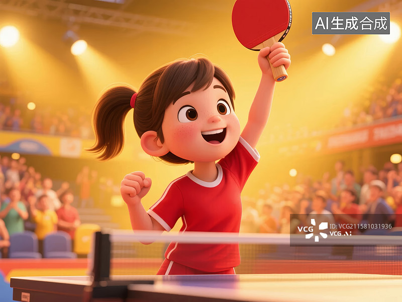 【AI数字艺术】卡通女孩乒乓球比赛场景图片素材