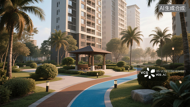 【AI数字艺术】城市绿洲的宁静一隅图片素材