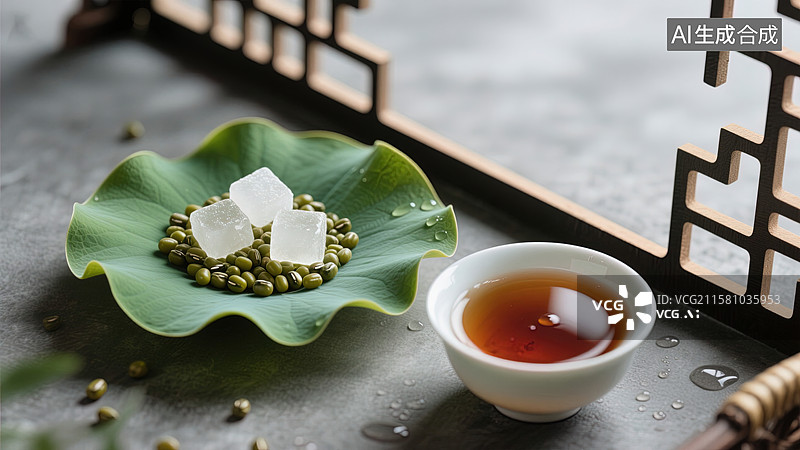 【AI数字艺术】清凉一夏的绿豆甜品图片素材