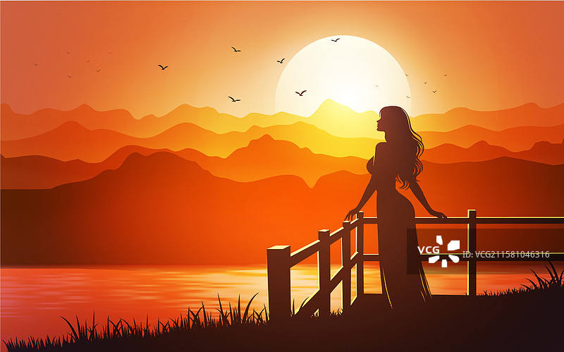 日落时分的美丽女性图片素材