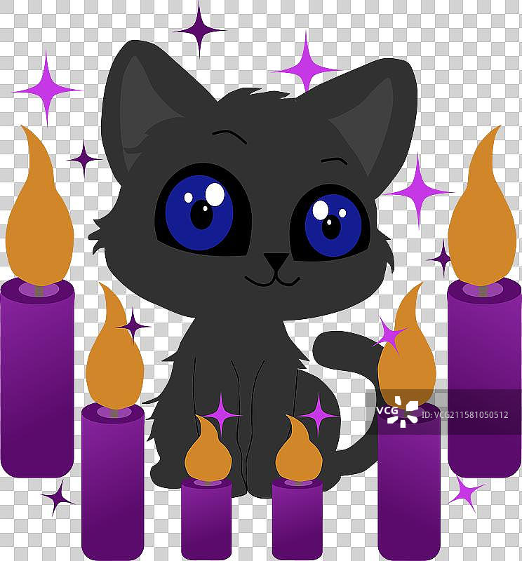 黑猫与万圣节风格的蜡烛图片素材