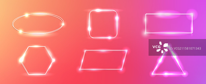 一组带有闪光效果的霓虹双框架图片素材