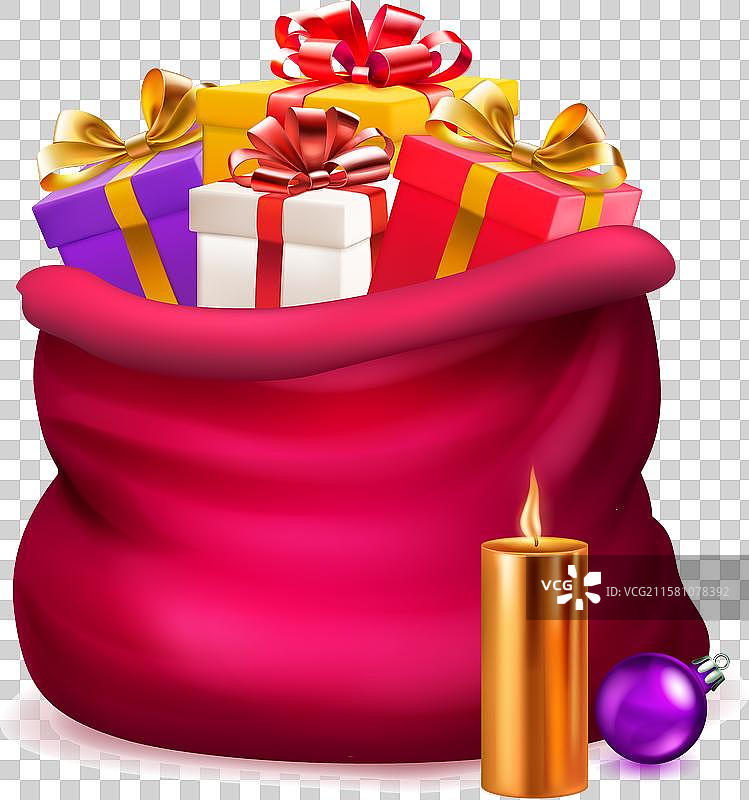 装满礼物和蜡烛的红色袋子图片素材