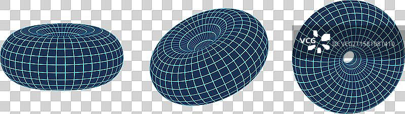 网格背景上的3D线框网格环面图片素材