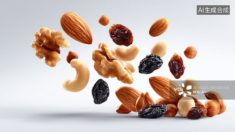 【AI数字艺术】美味坚果与干果的空中舞动图片素材