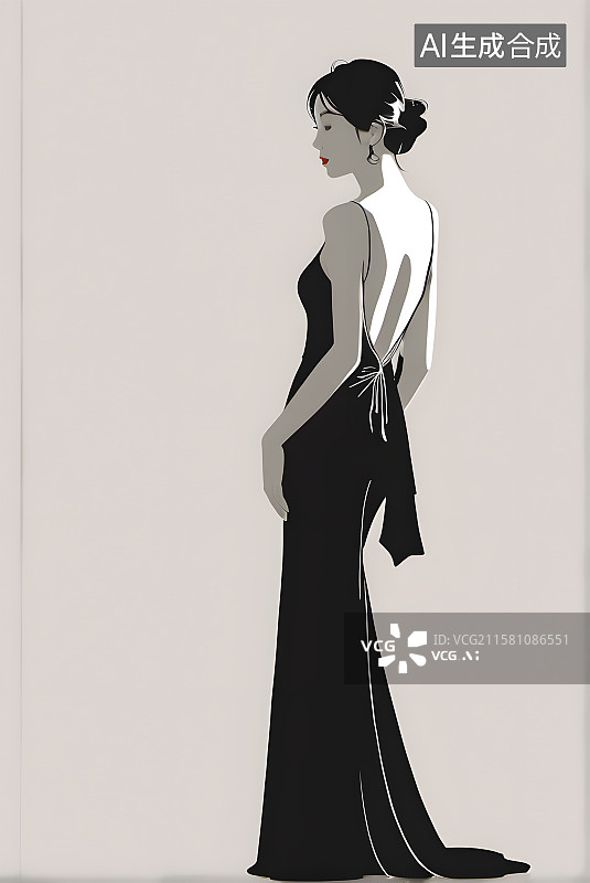 【AI数字艺术】黑白剪影女人像图片素材