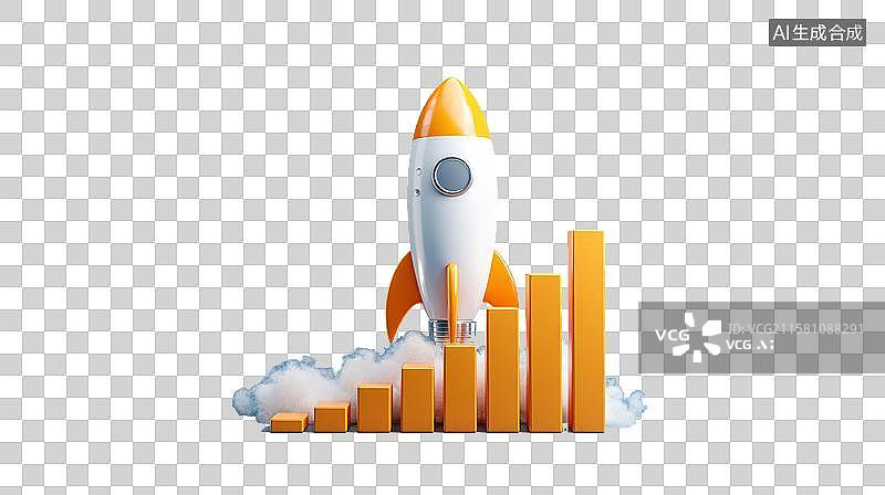 【AI数字艺术】火箭升空与增长柱状图图片素材