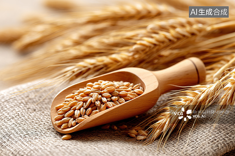 【AI数字艺术】麦穗和小麦种子特写图片素材