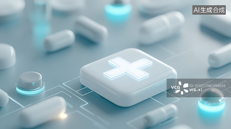 【AI数字艺术】医疗器械背景下的医疗红十字图标和健康保健概念图片素材