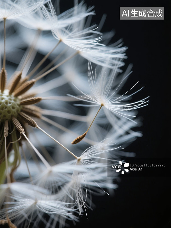 【AI数字艺术】蒲公英种子特写，背景深邃图片素材