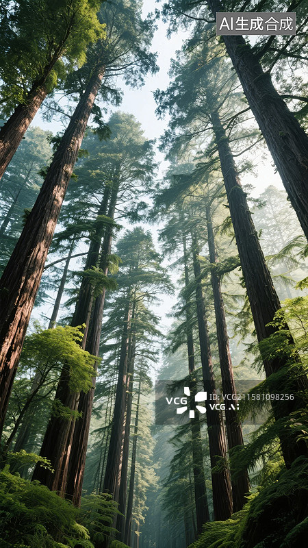 【AI数字艺术】高耸入云的红杉森林图片素材