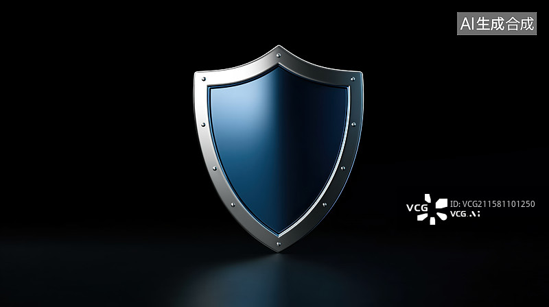 【AI数字艺术】深蓝盾牌在黑色背景上图片素材