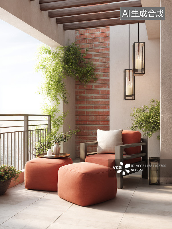 【AI数字艺术】温馨阳台休闲角落图片素材