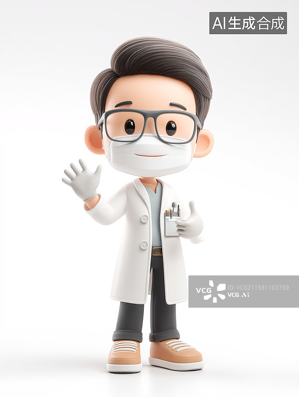 【AI数字艺术】卡通医生挥手问候图片素材