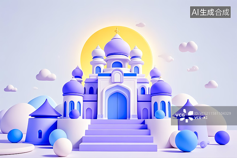 【AI数字艺术】古城宫殿建筑插画图片素材