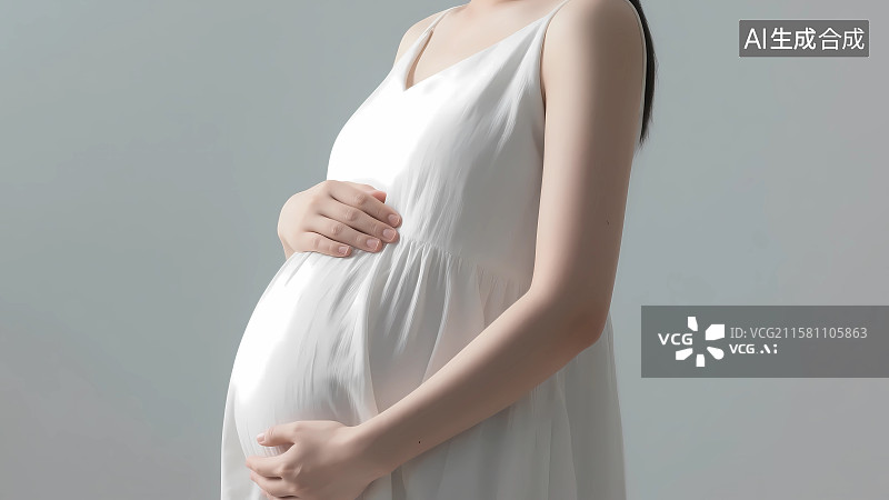 【AI数字艺术】穿孕妇装的孕妇腹部特写图片素材