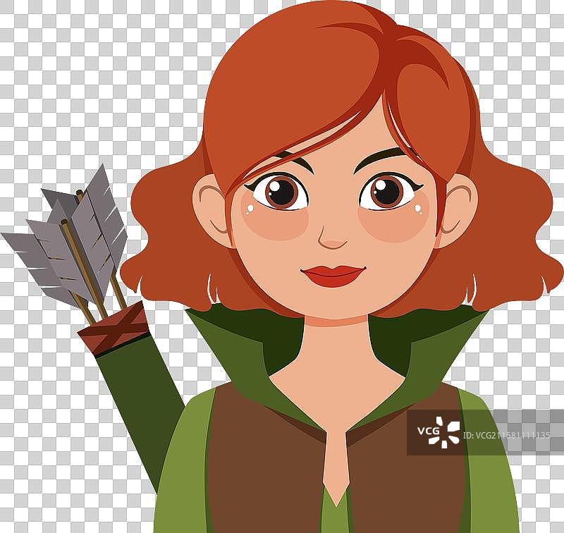 红发精灵，手持箭矢，身穿绿色服装图片素材