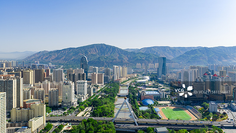 青海西宁 城市风光 航拍图片素材