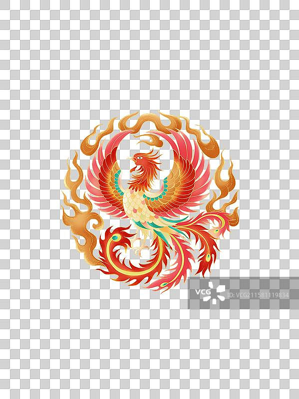 手绘凤凰涅槃凤凰祥云图腾纹样图案免抠元素图片素材