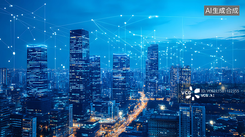【AI数字艺术】现代都市的科技连接图片素材