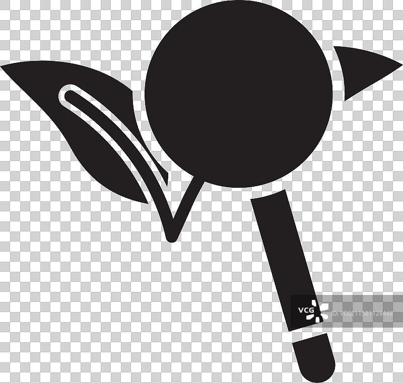 植物学图标集，自然放大镜和植物符号图片素材