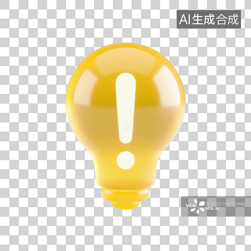 【AI数字艺术】3D渲染，透明磨砂玻璃质感，一个灯泡，黄色灯泡，免抠元素图片素材