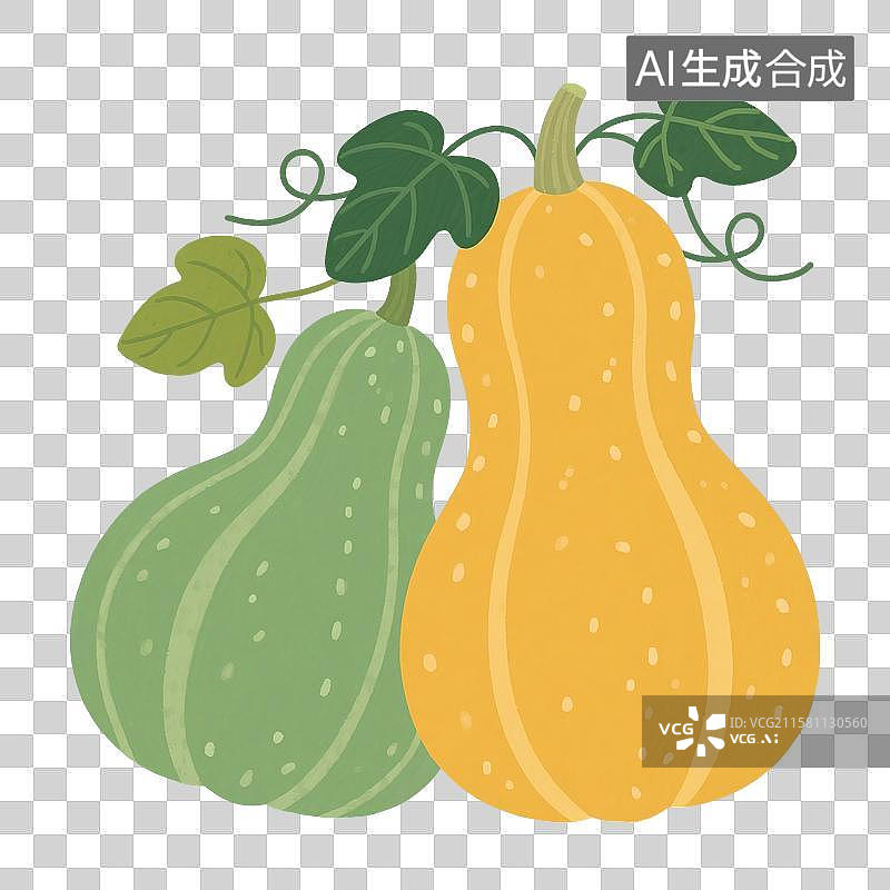 【AI数字艺术】手绘插画，南瓜，葫芦，葫芦瓜，植物，免抠元素图片素材