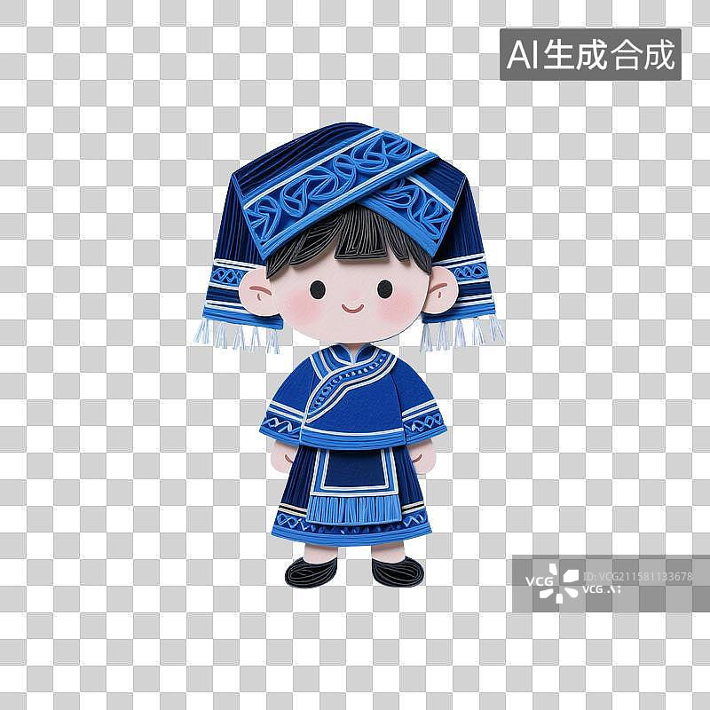 【AI数字艺术】3D渲染，衍纸风格卡通人物，穿壮族服饰的小美女，壮族，少数民族，传统文化，三月三，免抠元素图片素材