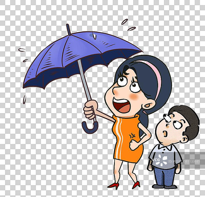 女人带着小孩撑伞图片素材