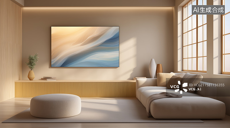 【AI数字艺术】室内设计主题海报——奶油风客厅家居图片素材