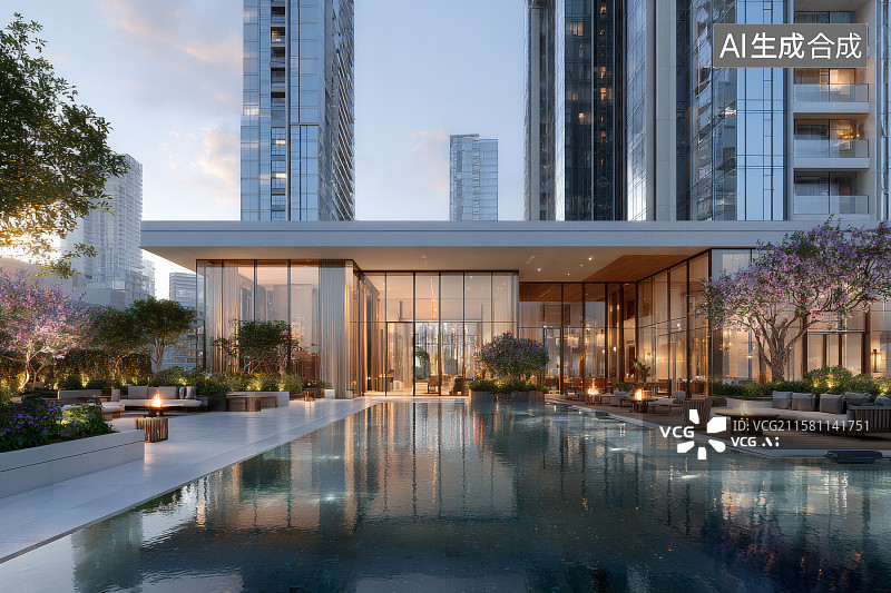 【AI数字艺术】现代高密度住宅售后处，房地产售卖宣传海报图片素材