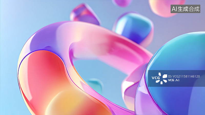 【AI数字艺术】彩色流动玻璃丝带时尚背景图片素材
